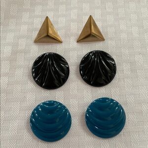 Vintage Blue, Black and Gold Metal Earrings with Unique Textured Designs